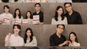 Cast of The Remarried Empress K-drama 2026, including Shin Mina, Ju Jihoon, Lee Jongsuk, and Lee Seyoung, attending a script reading and signing event.